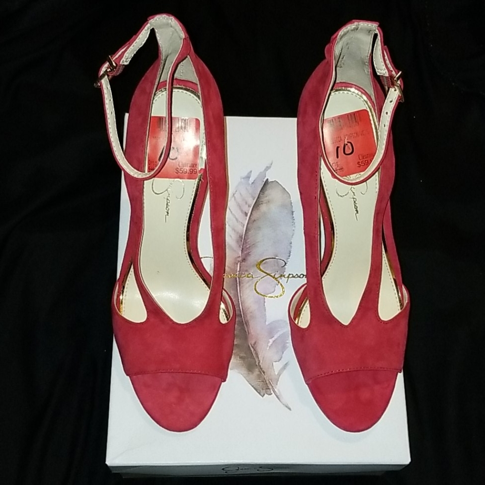 JESSICA SIMPSON RED SUEDE HEEL SANDALS